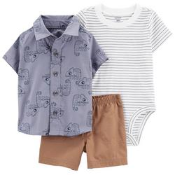 Baby Boys 3-pc. Button Up  Bodysuit Short Set