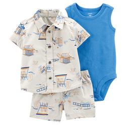 Baby Boys 3-pc. Button Up Shirt Bodysuit Short Set