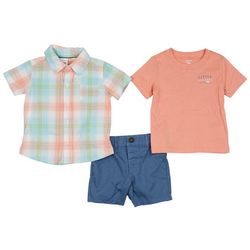 Carters Baby Boys 3-pc. Plaid Shirt Top Short Set