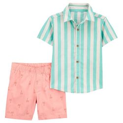 Carters Baby Boys 2-pc. Green Stripe Button Up Short Set