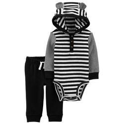 Baby Boys 2-Pc.  Long Sleeve Stripe Hooded Bodysuit Set