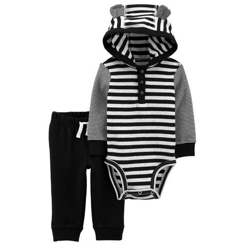 Baby Boys 2-Pc. Long Sleeve Stripe Hooded Bodysuit
