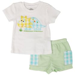 Baby Essentials Baby Boys 2 Pc Plaid Triceratops Shorts Set