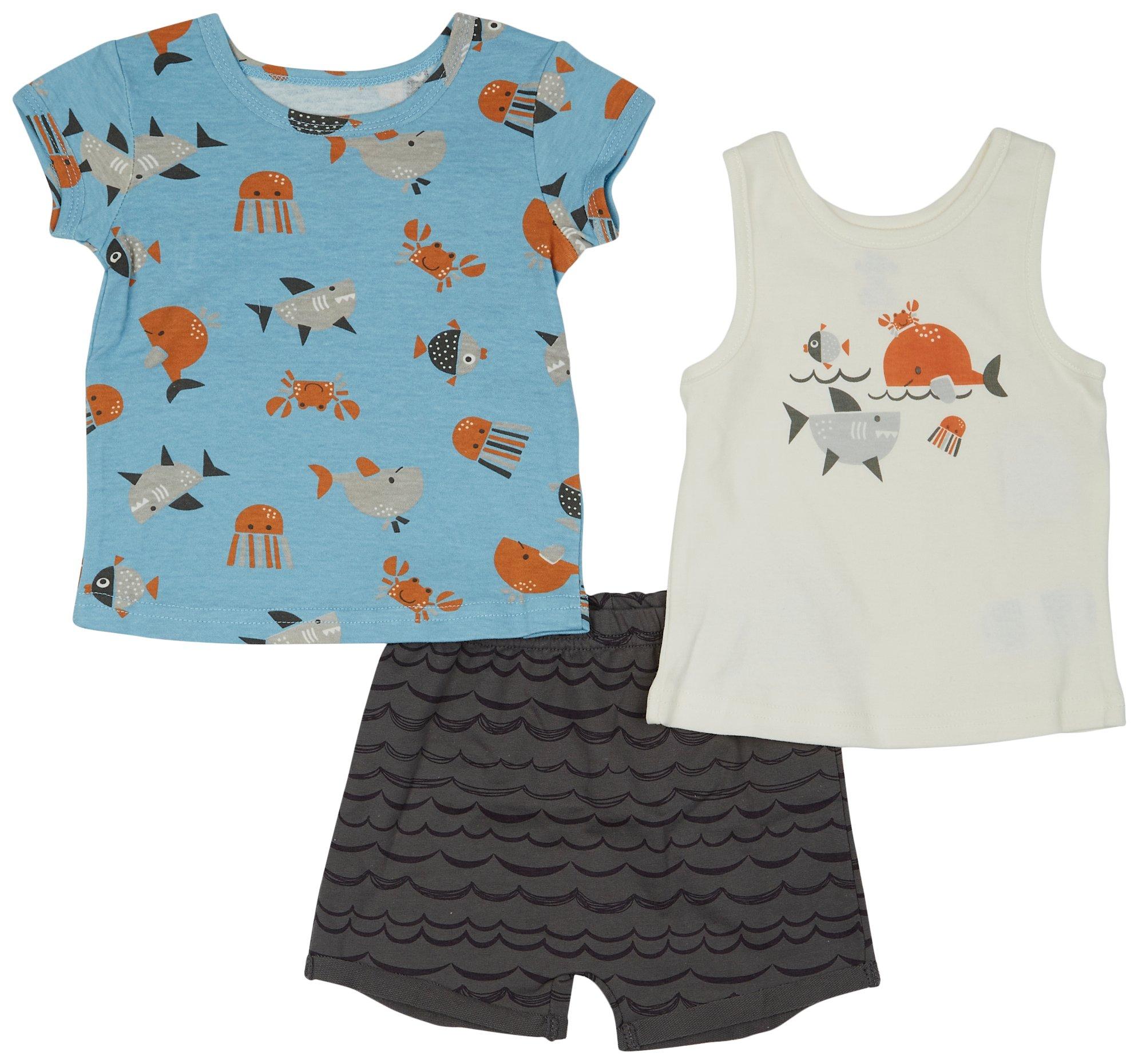 Baby Essentials Baby Boys 3-pc. Fish Short Set
