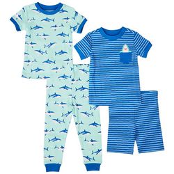 Little Me Baby Boys 4 Pc Striped Shark PJ Set