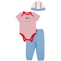 Little Me Baby Boys 3 Pc. Baseball Bodysuit Pant Set