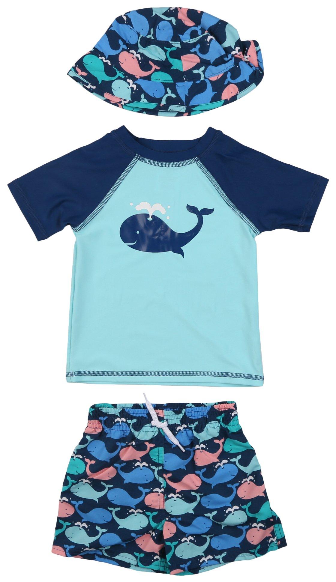 Baby Boys 3-pc. Whale Swimsuit Set