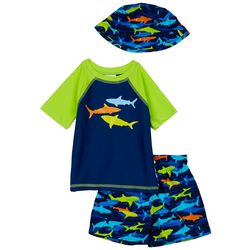 Floatimini Baby Boys 3-pc Stripe Shark Swimsuit Set