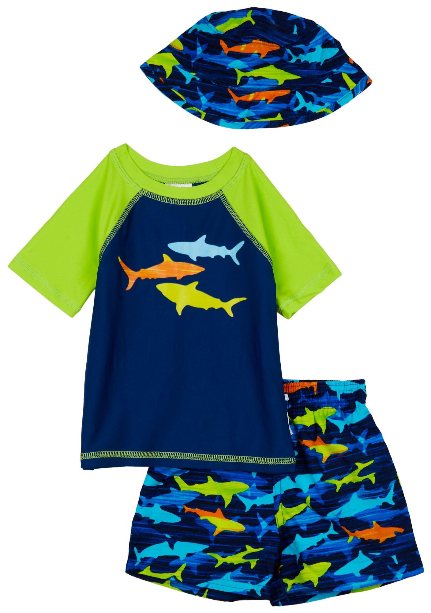 Baby Boys 3-pc Stripe Shark Swimsuit Set