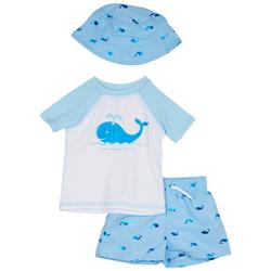 Baby Boys 3-pc. Whale Foil Swimsuit Set
