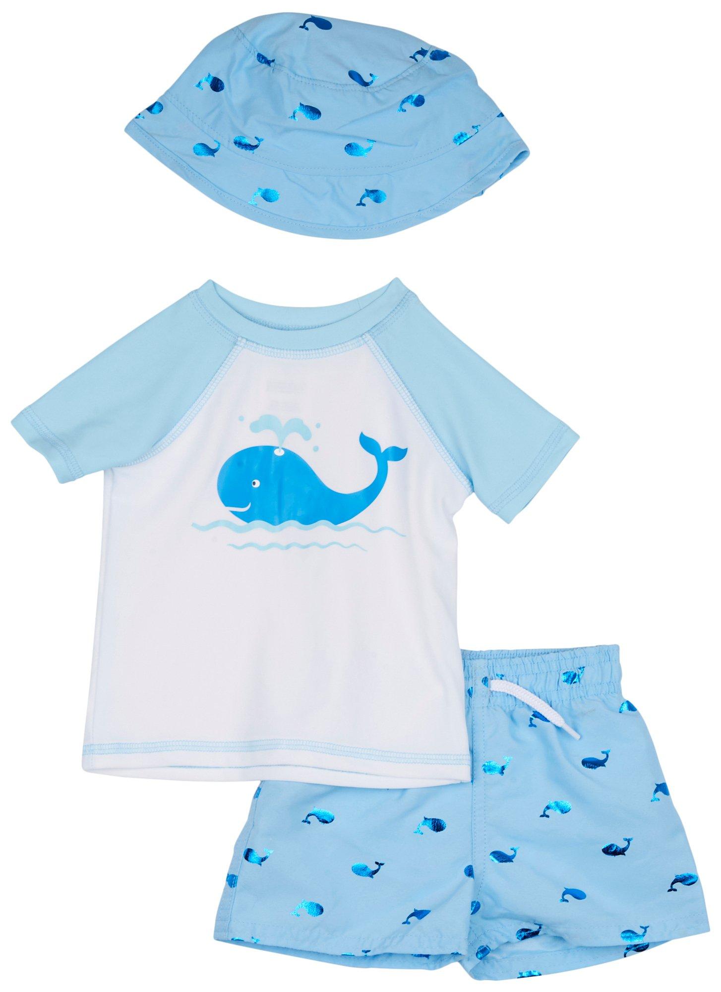 Baby Boys 3-pc. Whale Foil Swimsuit Set