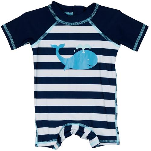 Floatimini Baby Boys 1-pc. Whale Stripe Romper Swimsuit