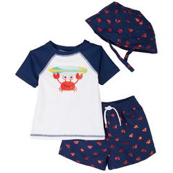 Baby Boys 3-pc. Crab Rashguard Swimsuit