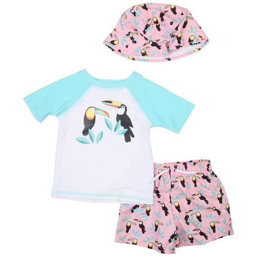 Baby Boys 3-pc. Toucan Swimsuit Set