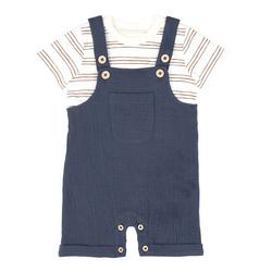 Baby Boys 2-pc. Striped Solid Overalls Set