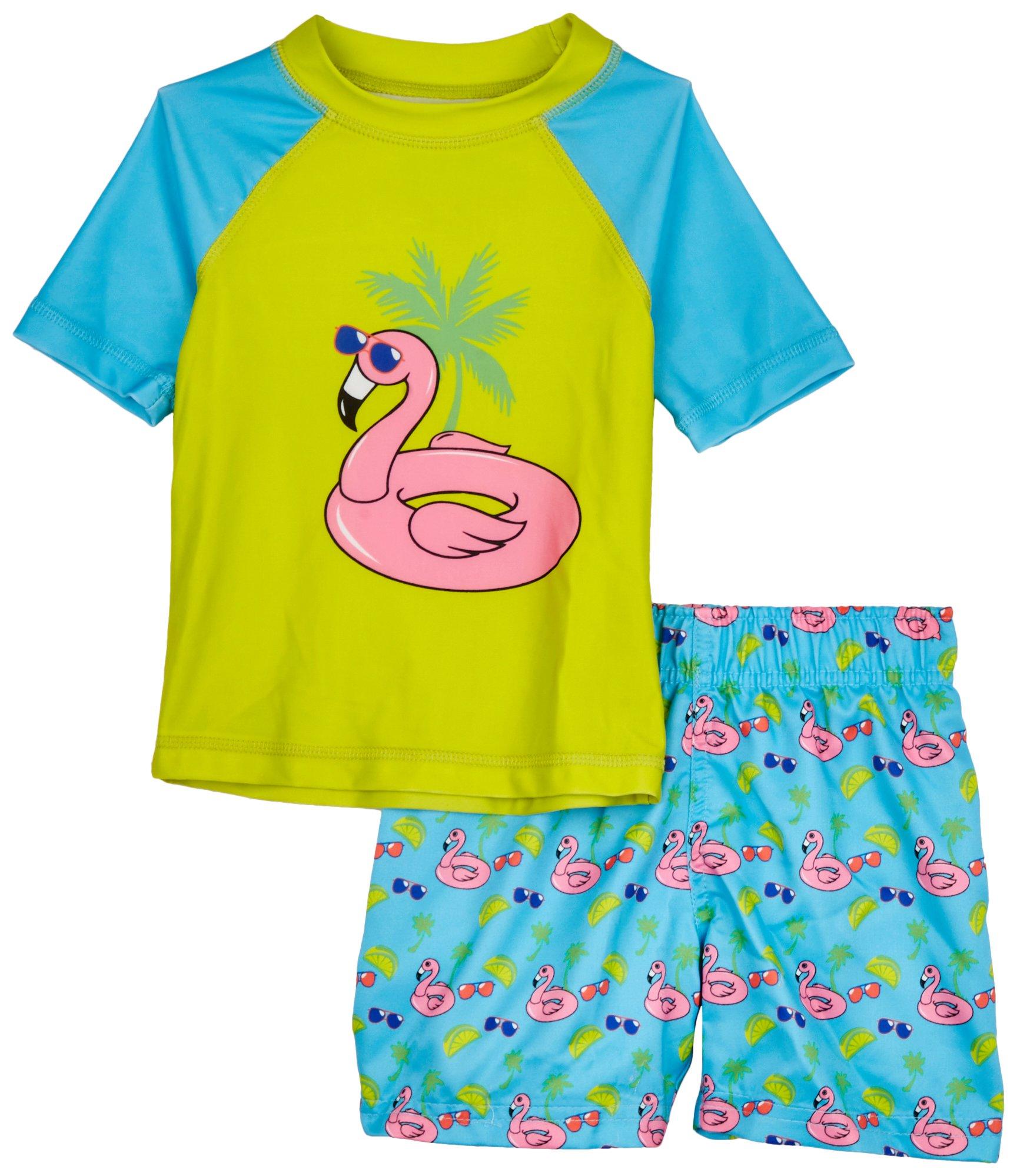 DOT & ZAZZ Baby Boys 2-pc. Flamingo Float Swimsuit Set