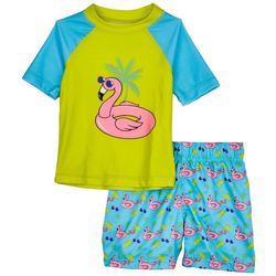 DOT & ZAZZ Baby Boys 2-pc. Flamingo Float Swimsuit Set