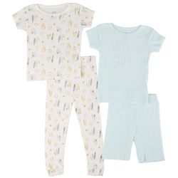 Cutie Pie Baby Girls 4 pc.  Ribbed Beach  Print Pajama Set