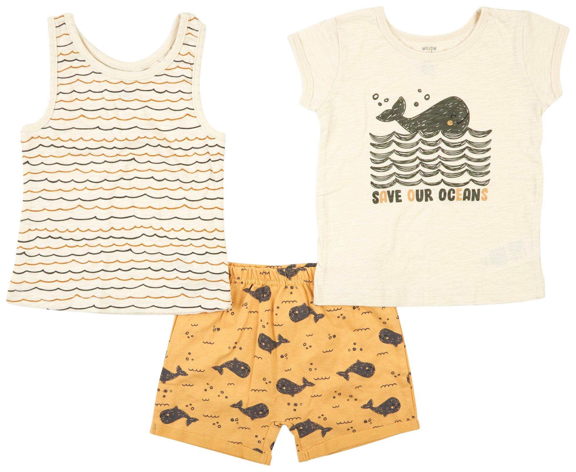WILLOW AND WYATT Toddler Boys 3 Pc. Whale Shorts Set