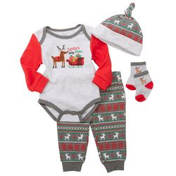 Baby Essentials Baby Girls 4-pc. Santa Reindeer Pant Set