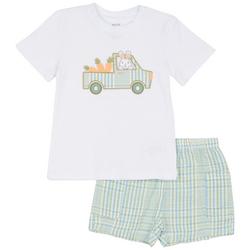 Toddler Boys Plaid Bunny Shorts Set