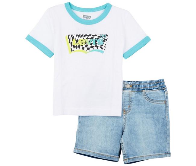 Toddler Boy Levi's Batwing Ringer Tee & Denim Shorts Set, Boy's, Size: 2T, Natural