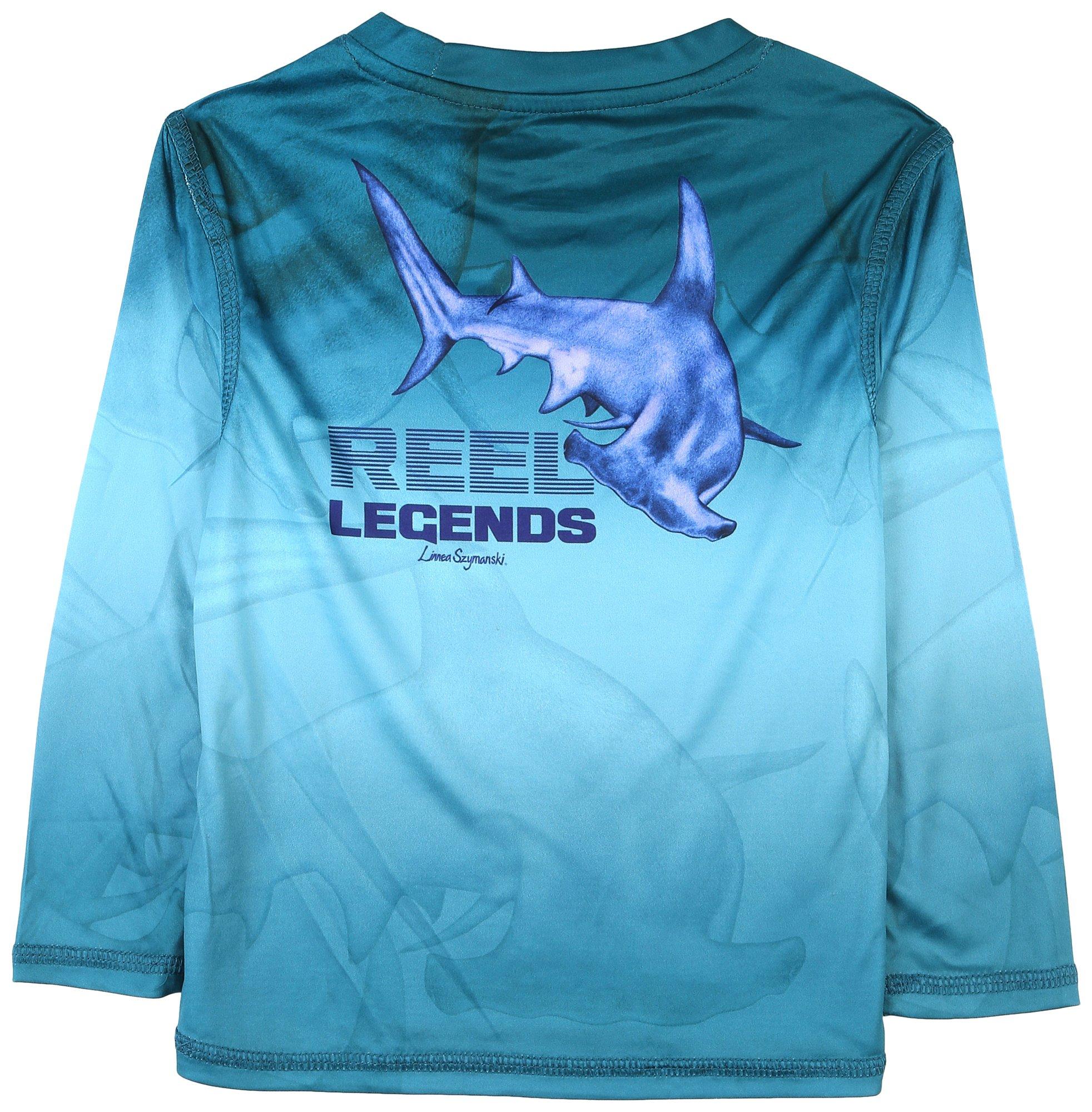 Reel Legends Little Boys Shark Photo Swim Long Sleeve Top