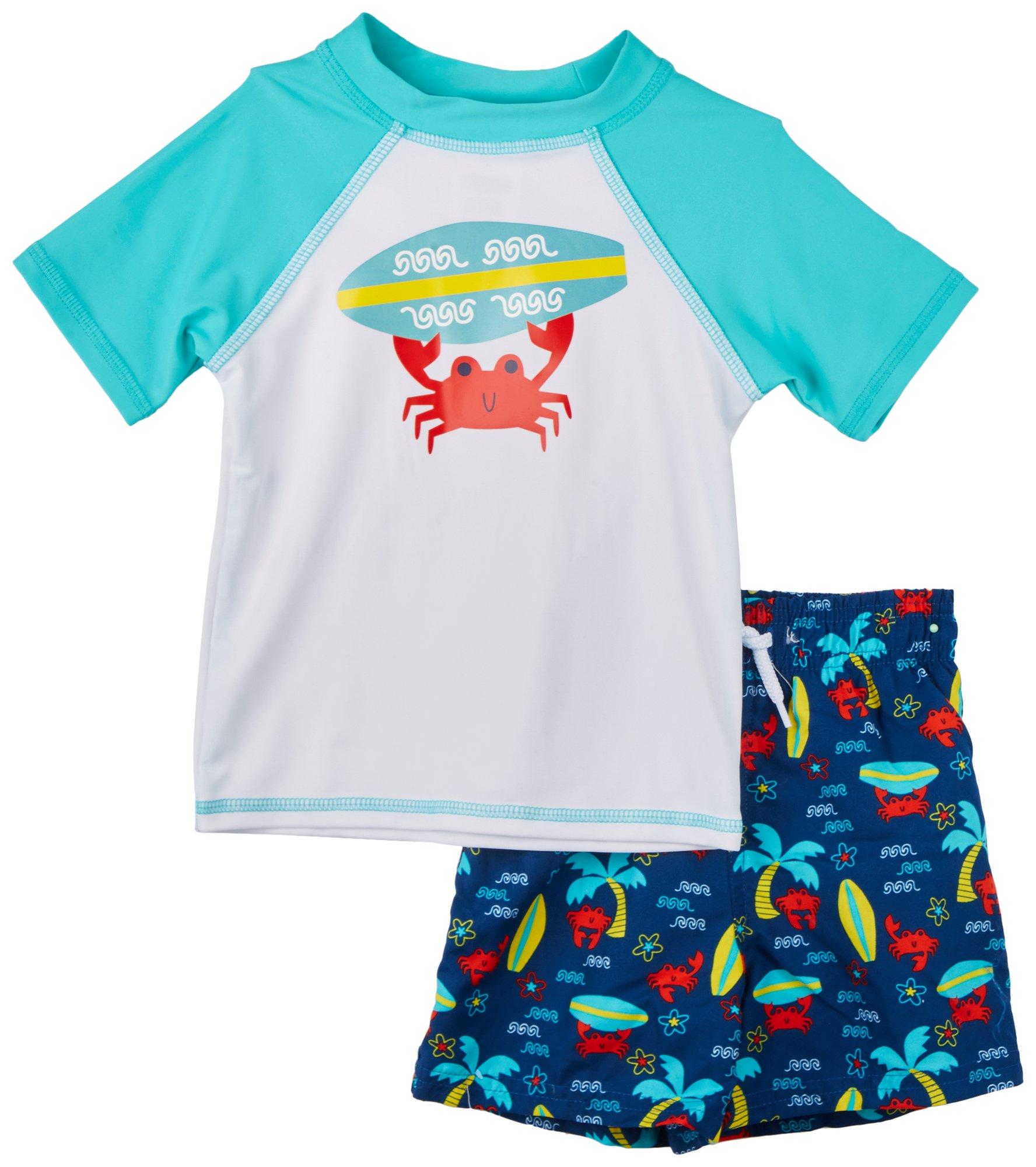 Floatimini Toddler Boys 2 Pc. Surfer Crab Swimsuit