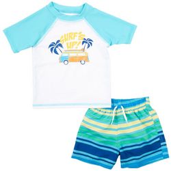 Floatimini Toddler Boys 2-pc. Surf's Up Stripe Swimsuit Set