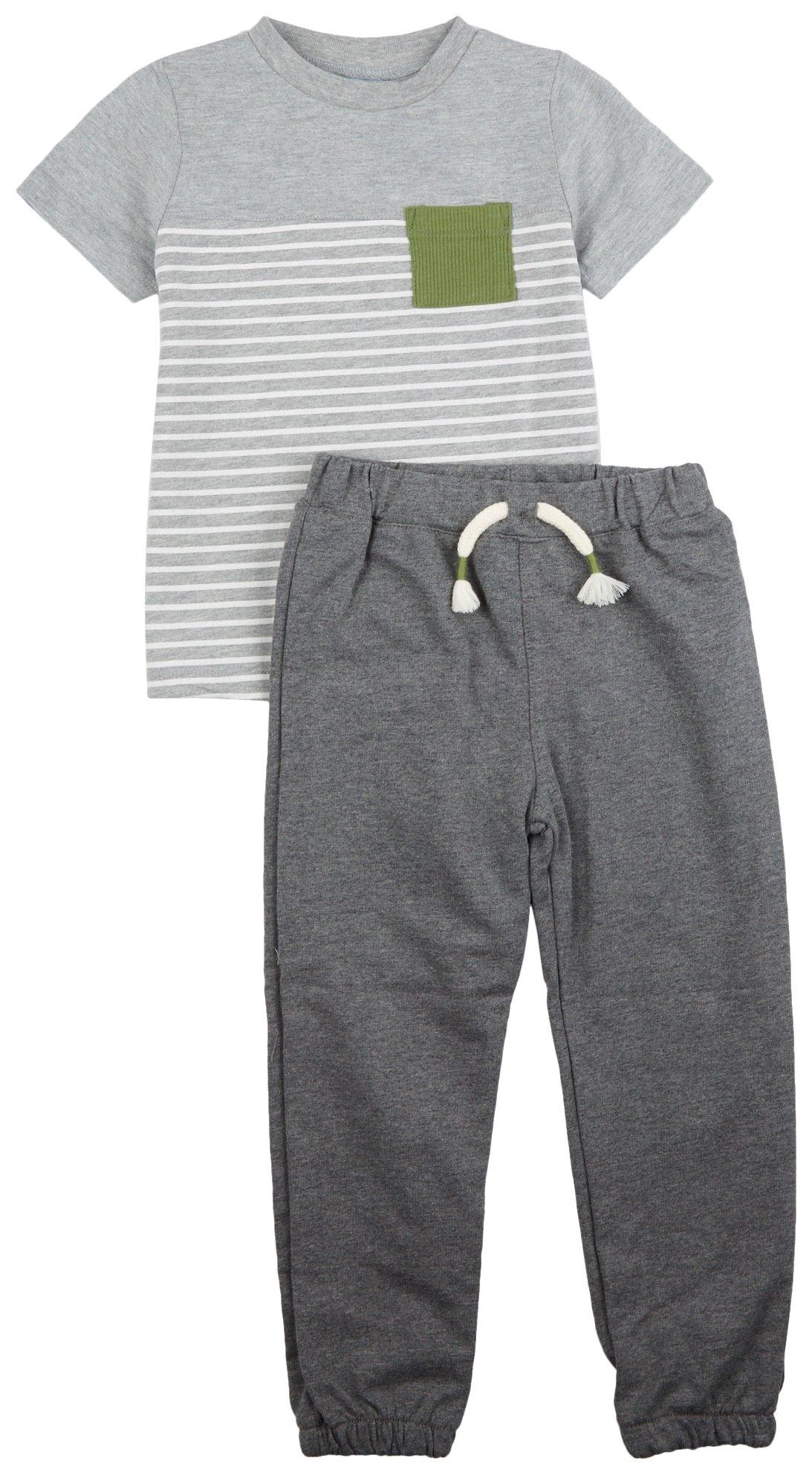 Little Lad Toddler Boys 2-Pc. Stripe Top And Jogger Set