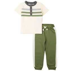 Little Lad Toddler Boys 2-Pc. Green Stripe Top & Jogger Set