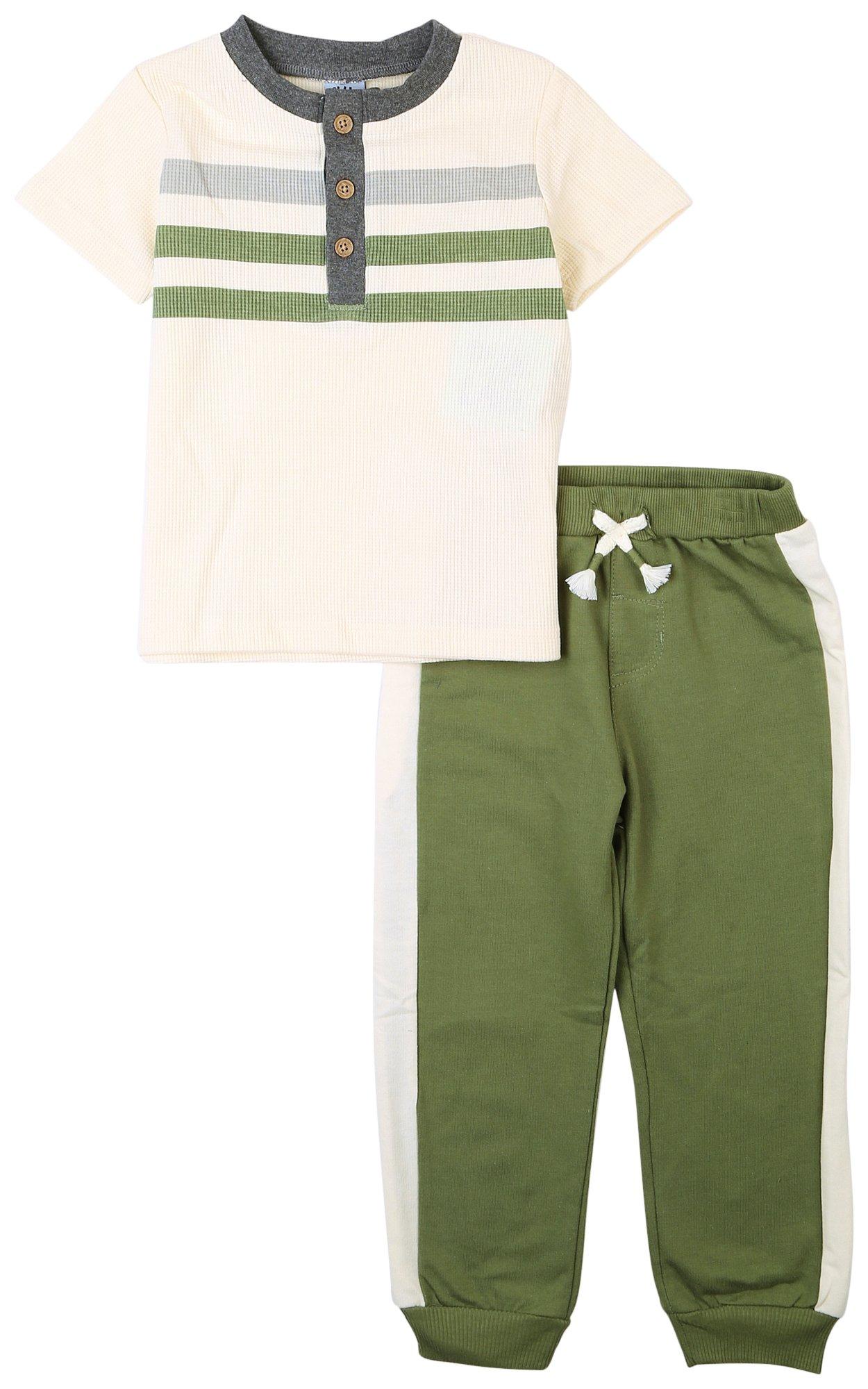 Toddler Boys 2-Pc. Green Stripe Top & Jogger Set