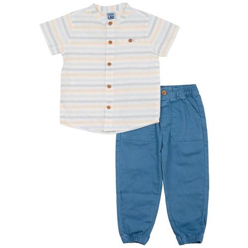 Little Lad Toddler Boys 2-Pc. Woven Stripe Shirt