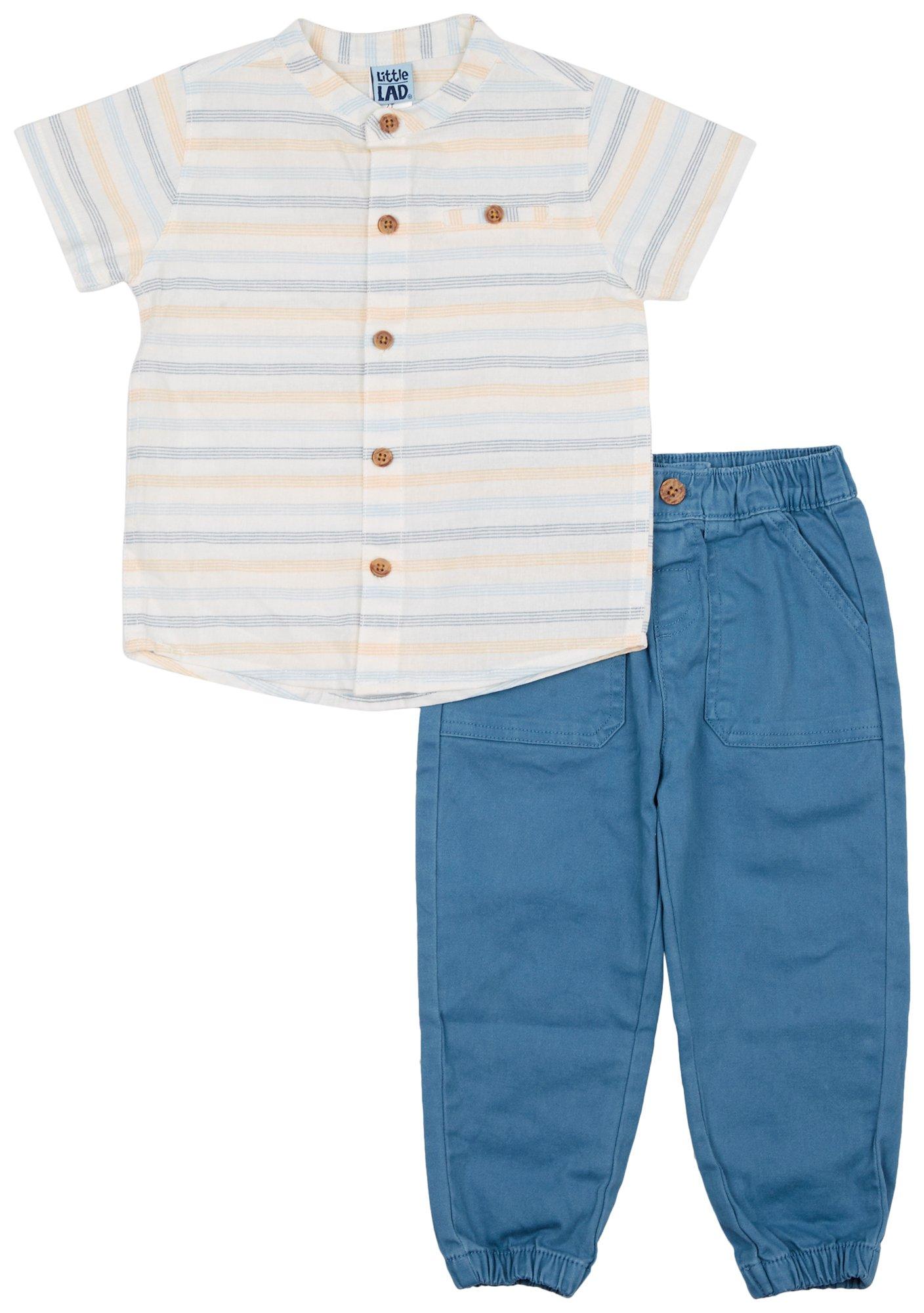 Toddler Boys 2-Pc. Woven Stripe Shirt & Pant Set