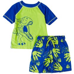Toddler Boys 2-pc. T-Rex Dinosaur Rashguard Swimsuit
