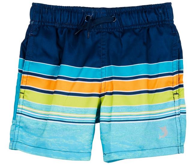Reel Legends Toddler Boys Stripes Waves Swim Shorts - Blue Multi - 3T