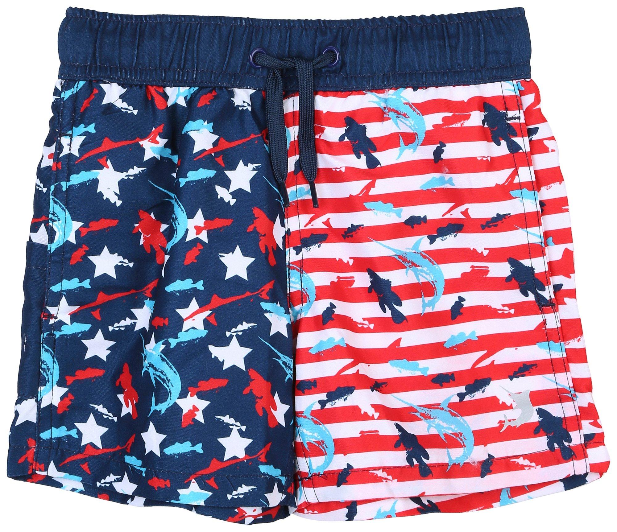 Toddler Boys Americana Fish Swim Shorts