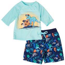 SwimFix Toddler Boys 2 Pc Sunset Dino Swim Shorts Set