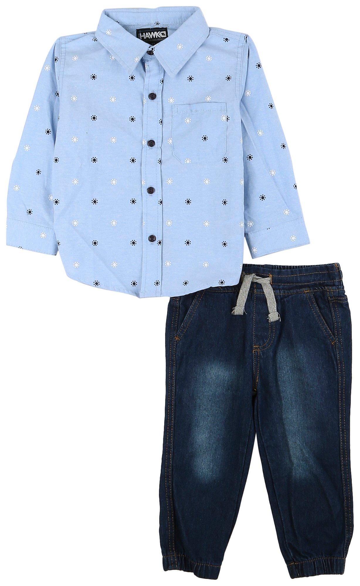 Toddler Boys 2-pc. Printed Woven Shirt & Denim Pants Set