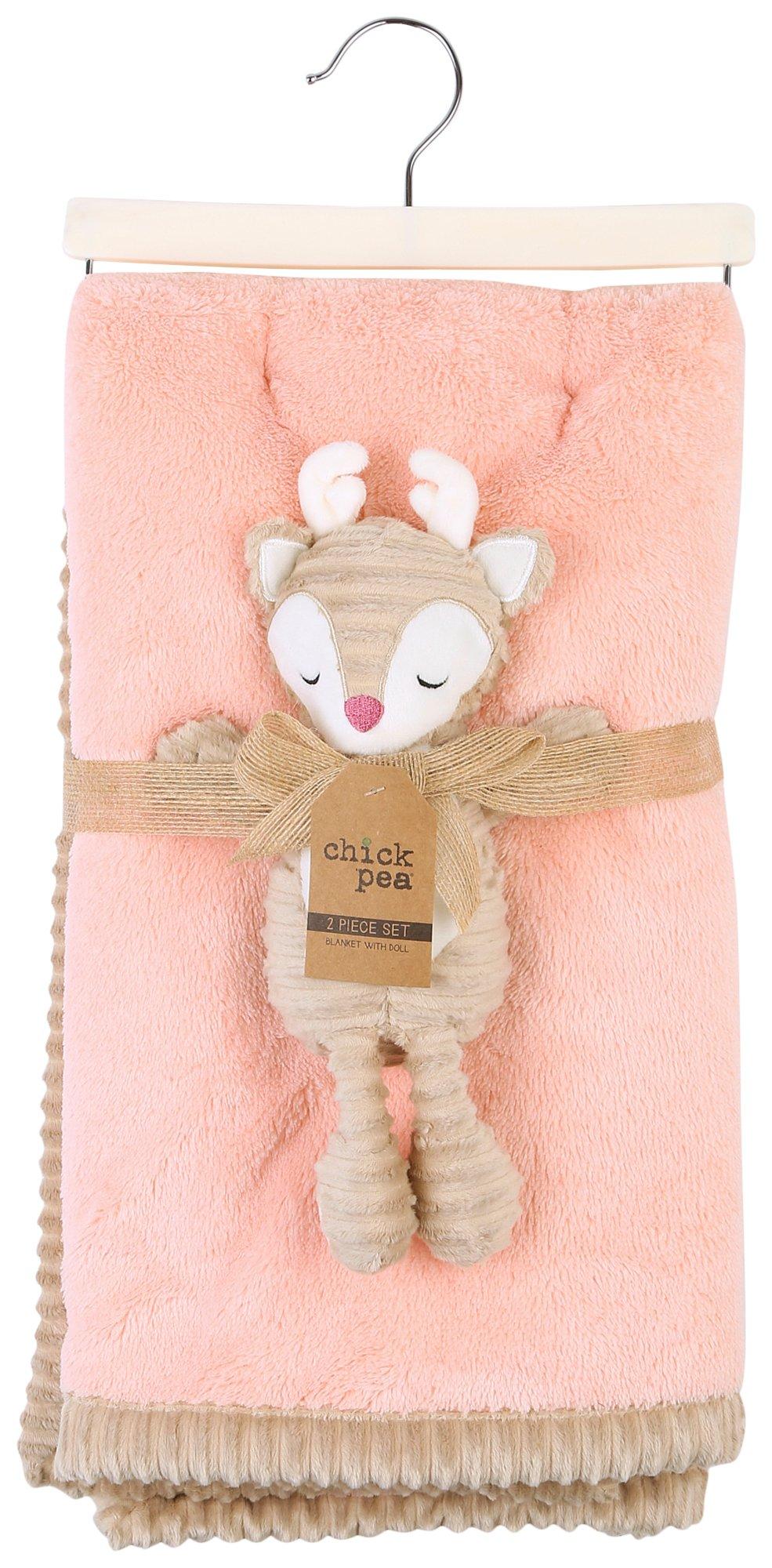 Baby 2-pk. 30in.x36in. Pink Blanket Deer Plush Toy  Set