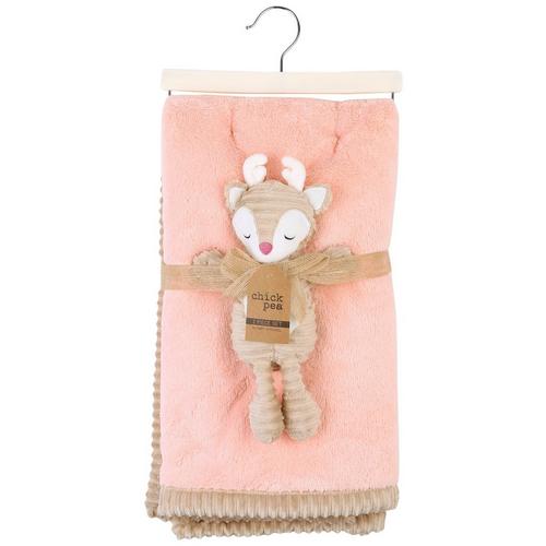 Baby 2-pk. 30in.x36in. Pink Blanket Deer Plush Toy