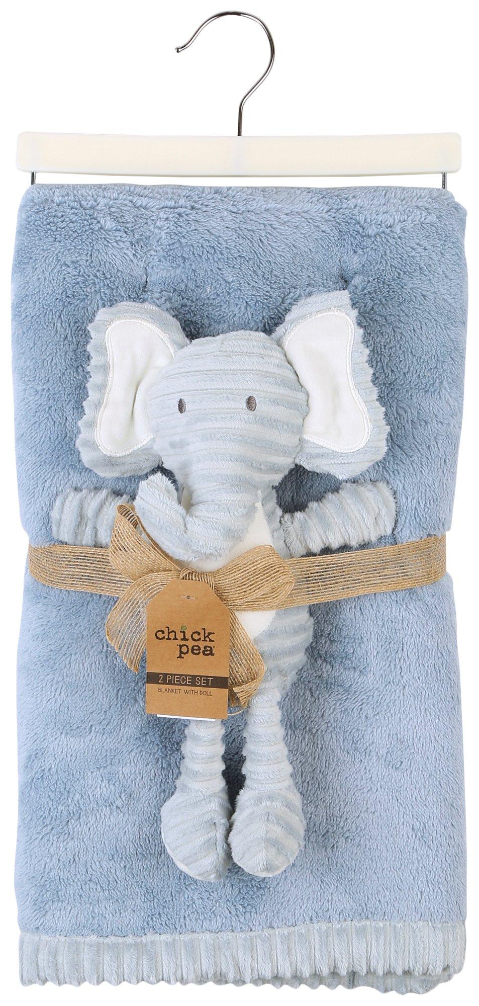 Baby 2-pk. 30in.x36in. Blue Blanket Elephant Plush Toy  Set