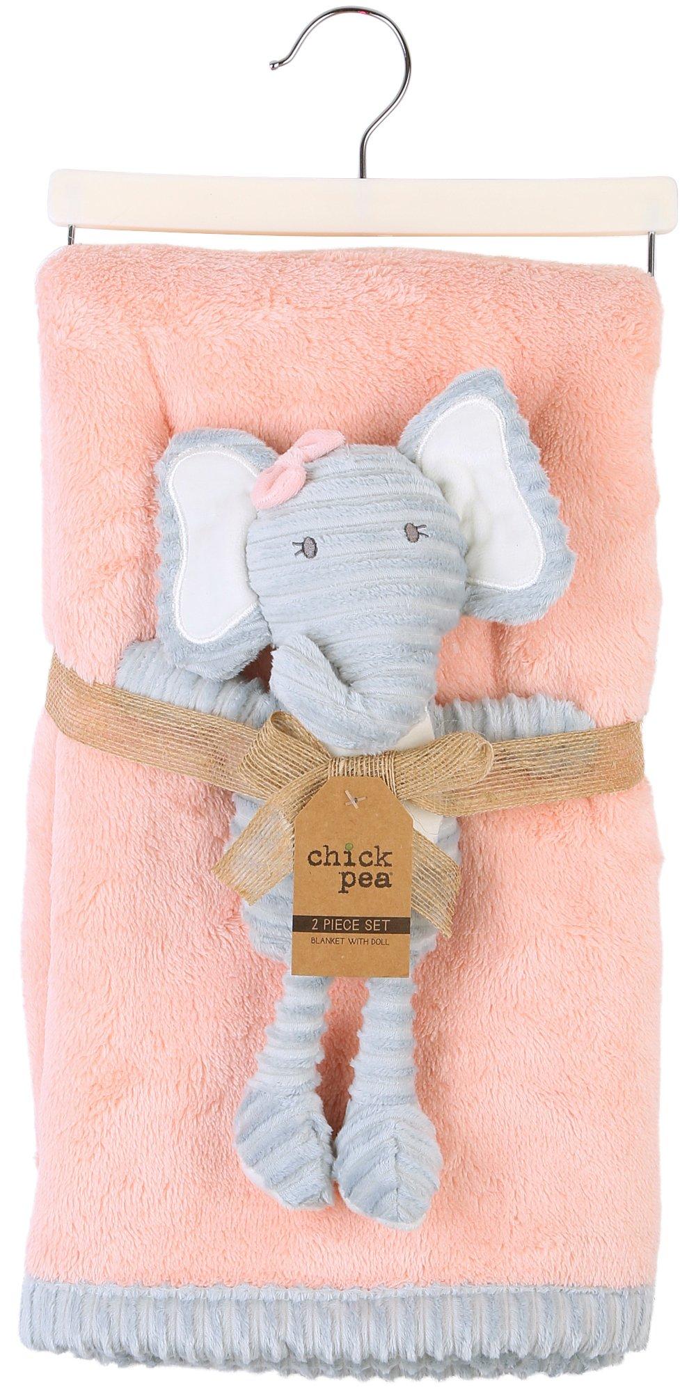Baby 2-pk. 30in.x36in. Pink Blanket Elephant Plush Toy  Set