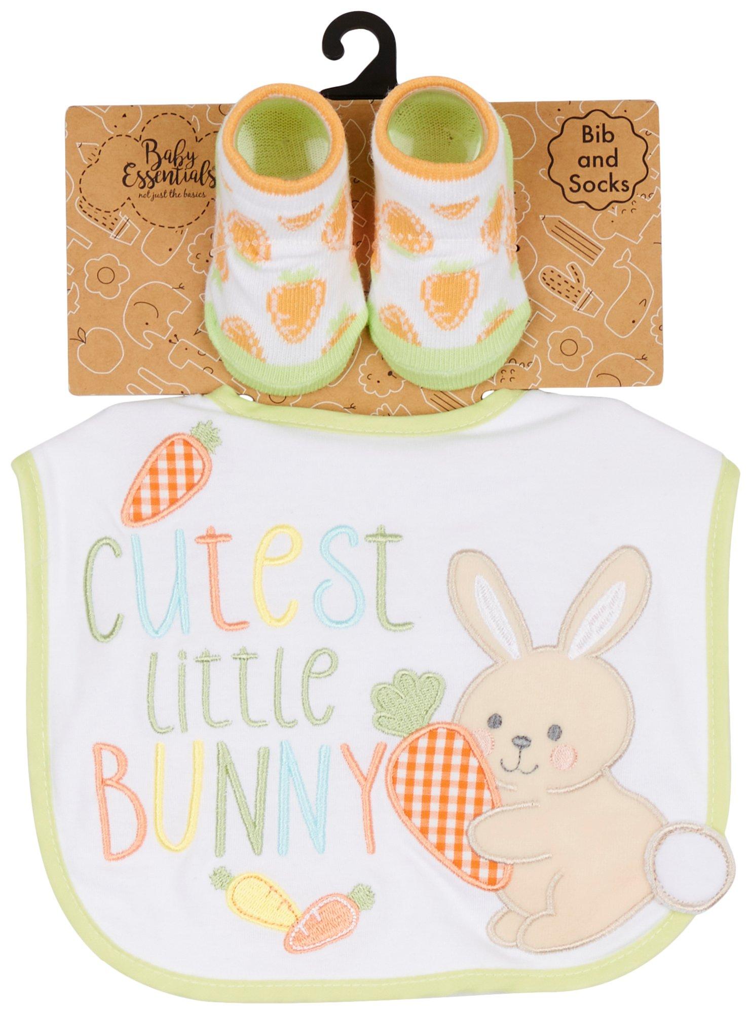 Baby Girls 2-pc. Cutest Little Bunny Bib Set