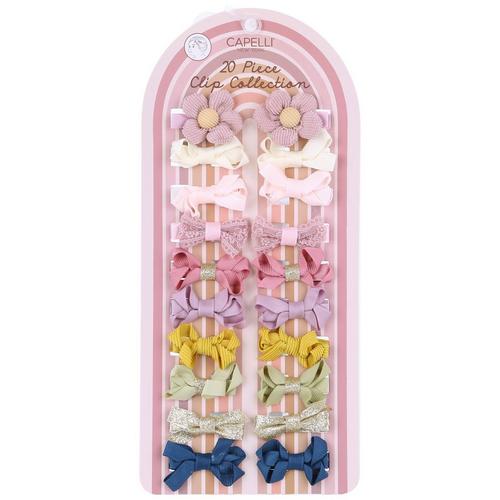 Girls 20pk Bows Floral Solid Glittered Collection Set