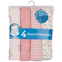 Baby 4 Pk Floral Flannel Blankets