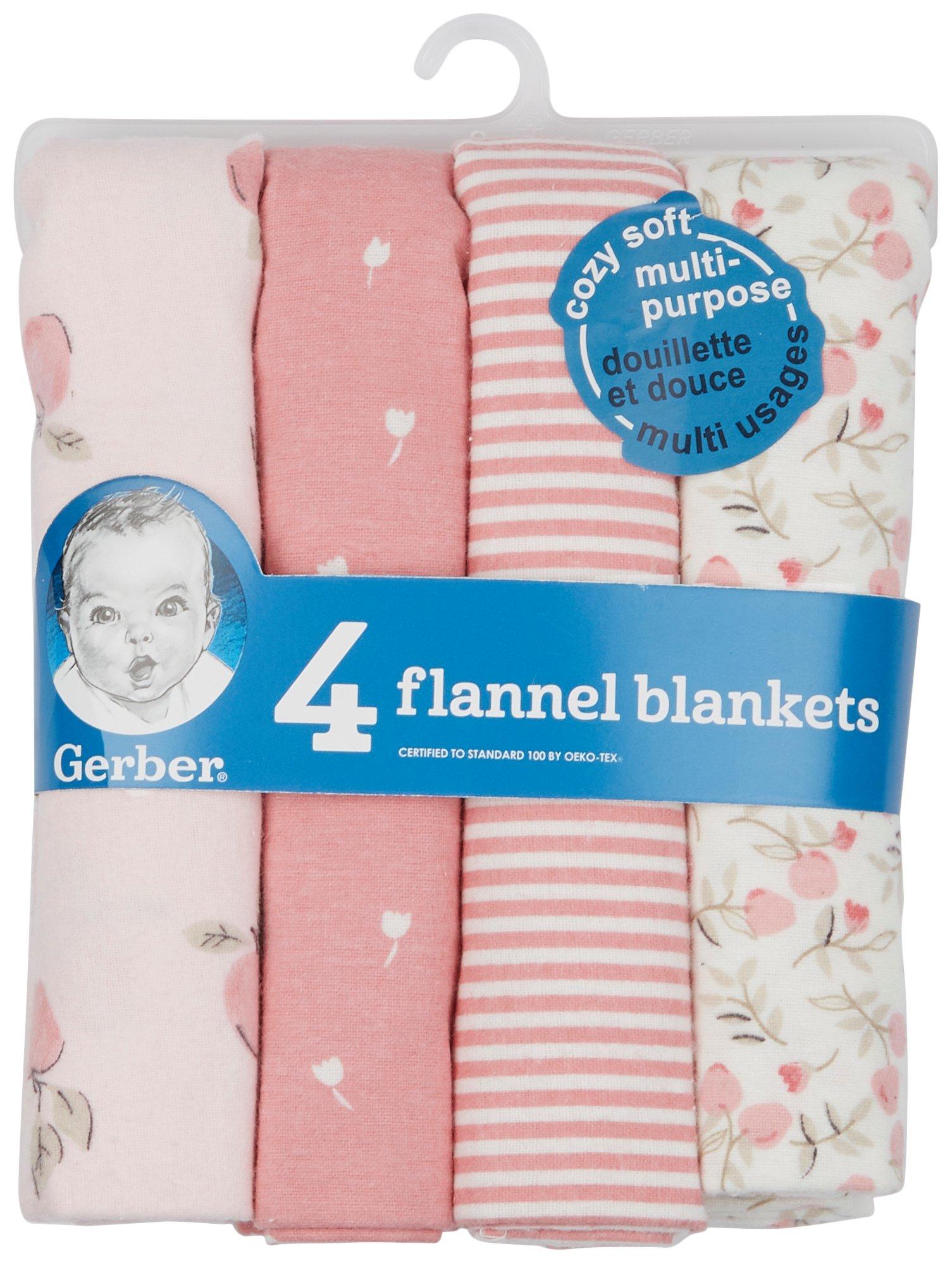 Baby 4 Pk Floral Flannel Blankets
