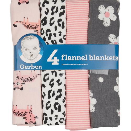 Gerber Baby Girls 4-pk.Cozy Flannel Blankets Set