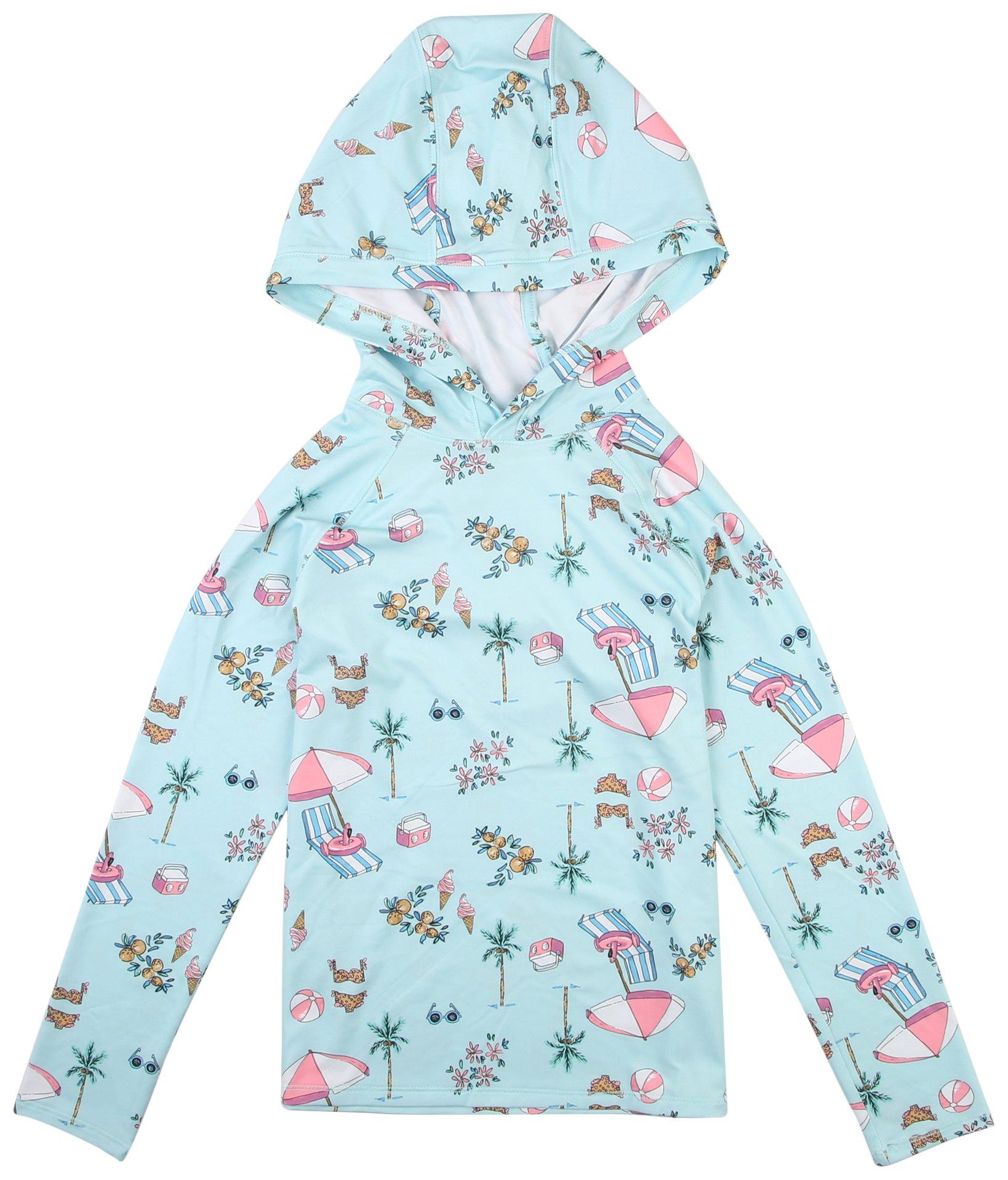 Big Girls Beach Happy Raglan Hooded Long Sleeve
