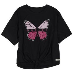 Hurley Little Girls  Foil Butterfly Print Front Tie T-Shirt